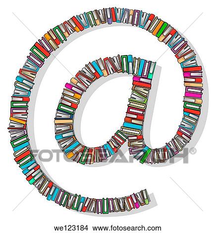 Top view of books arranged in ´at´ symbol over white background depicting online learning View Large Photo Image Picture - Top view of books arranged in ´at´ symbol over white background depicting online learning. Fotosearch