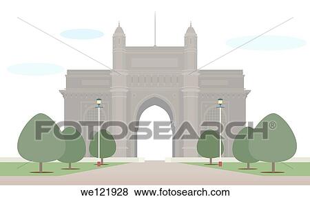 Stock Photo - Trees in front of a monument, Gateway Of India, Mumbai, Maharashtra, India. Fotosearch