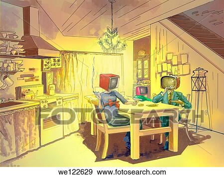 TV couple at dining table View Large Photo Image Stock Photo - TV couple at dining table. Fotosearch