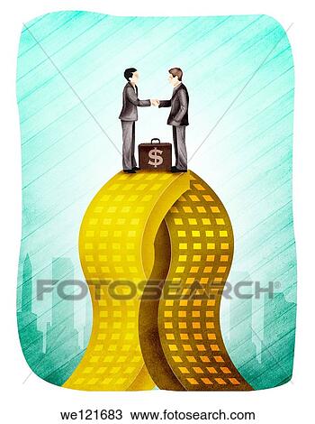 Two businessmen merging company View Large Photo Image Stock Image - Two businessmen merging company. Fotosearch
