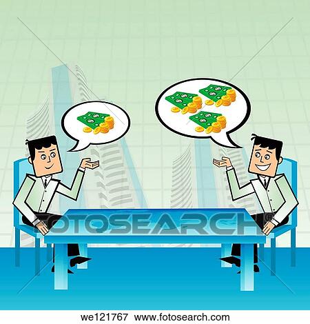 Two businessmen planning to invest in stock exchange across the table of world map View Large Photo Image Stock Photo - Two businessmen planning to invest in stock exchange across the table of world map. Fotosearch