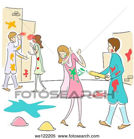 Stock Photography - Two couples celebrating Holi. Fotosearch