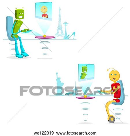 Two robots chatting online View Large Photo Image Stock Photo - Two robots chatting online. Fotosearch