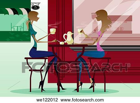 Stock Image - Two women having cup of coffee in a cafe. Fotosearch