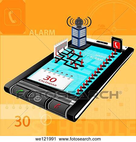 Stock Image - Use of a mobile phone as personal task manager. Fotosearch