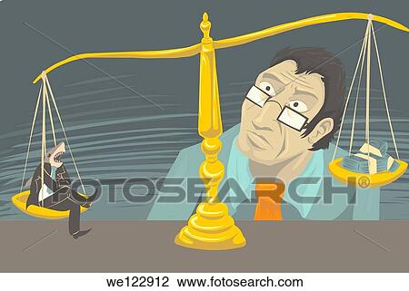 Stock Image - Weighing scales for balance between fish and economy. Fotosearch