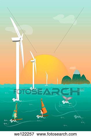 Wind turbines in the sea View Large Photo Image Stock Photo - Wind turbines in the sea. Fotosearch