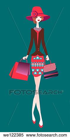 Stock Photography - Woman carrying shopping bags and walking. Fotosearch