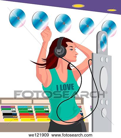 Woman choosing CDs in a music store View Large Photo Image Stock Photo - Woman choosing CDs in a music store. Fotosearch