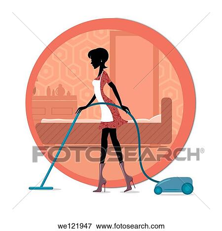 Woman cleaning house with a vacuum cleaner View Large Photo Image Stock Photo - Woman cleaning house with a vacuum cleaner. Fotosearch