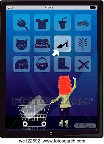 Woman doing online shopping on tablet computer View Large Photo Image Stock Image - Woman doing online shopping on tablet computer. Fotosearch