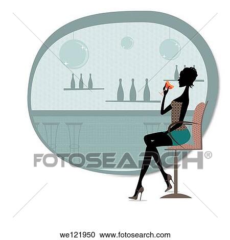 Stock Image - Woman drinking cocktail in a bar. Fotosearch