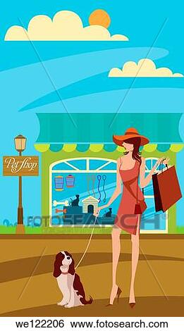 Woman in front of a pet shop with her dog View Large Photo Image Stock Photograph - Woman in front of a pet shop with her dog. Fotosearch