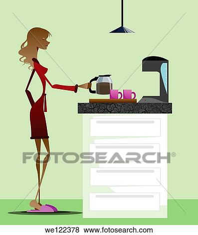 Woman making coffee in a coffee maker View Large Photo Image Stock Photo - Woman making coffee in a coffee maker. Fotosearch