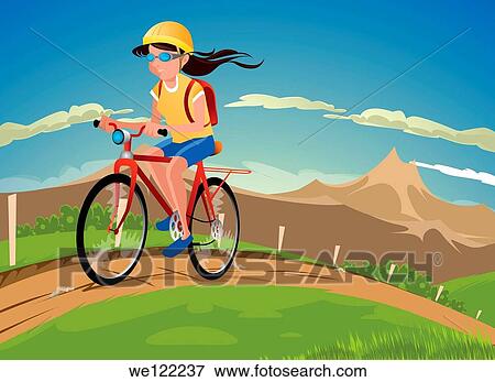 Stock Photo - Woman mountain biking. Fotosearch
