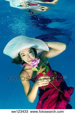 Woman presenting underwater fashion in a pool View Large Photo Image Stock Image - Woman presenting underwater fashion in a pool. Fotosearch