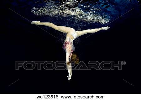 Woman presenting underwater fashion in a pool View Large Photo Image Stock Photograph - Woman presenting underwater fashion in a pool. Fotosearch