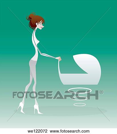 Woman pushing a baby walker View Large Photo Image Stock Image - Woman pushing a baby walker. Fotosearch
