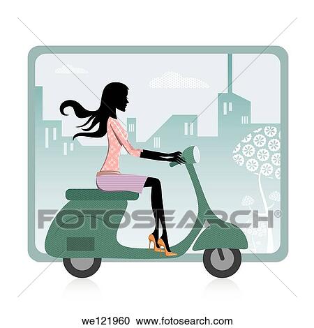 Woman riding a scooter View Large Photo Image Stock Image - Woman riding a scooter. Fotosearch