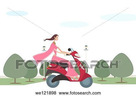 Woman riding a scooter View Large Photo Image Stock Photo - Woman riding a scooter. Fotosearch