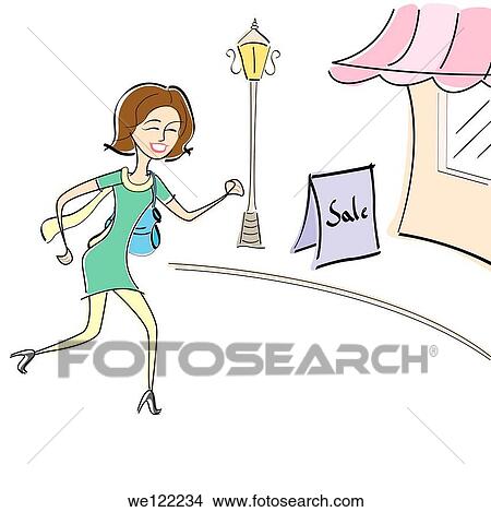 Woman running for shopping in a sale View Large Photo Image Picture - Woman running for shopping in a sale. Fotosearch
