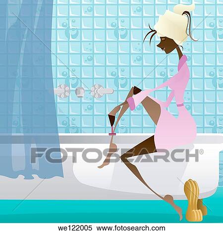 Stock Photography - Woman shaving legs. Fotosearch
