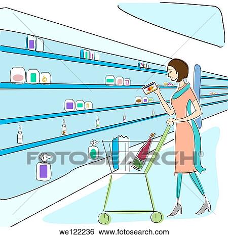 Woman shopping in a supermarket View Large Photo Image Stock Photograph - Woman shopping in a supermarket. Fotosearch