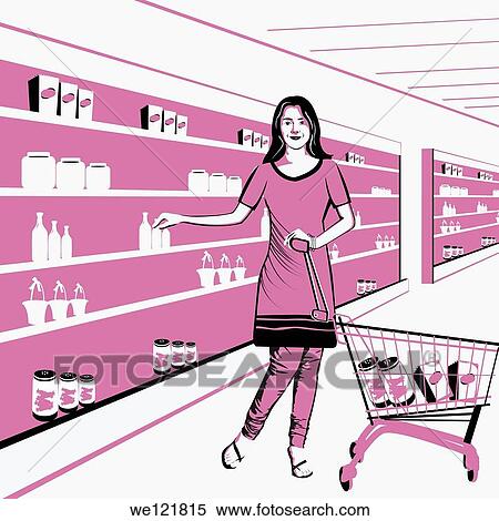 Woman shopping in a supermarket View Large Photo Image Stock Photography - Woman shopping in a supermarket. Fotosearch
