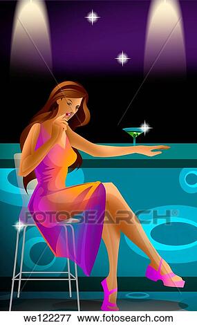 Woman sitting at a bar counter View Large Photo Image Stock Photo - Woman sitting at a bar counter. Fotosearch