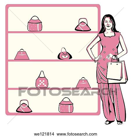 Woman standing near a rack of handbags in a store View Large Photo Image Picture - Woman standing near a rack of handbags in a store. Fotosearch