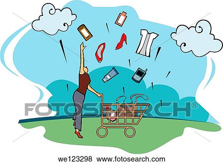 Woman tossing her shopping products View Large Photo Image Stock Photo - Woman tossing her shopping products. Fotosearch
