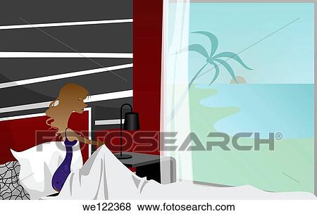 Woman waking up on the bed View Large Photo Image Stock Photo - Woman waking up on the bed. Fotosearch