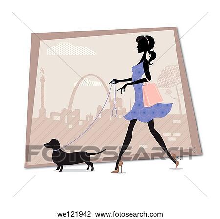 Woman walking with a dog View Large Photo Image Stock Image - Woman walking with a dog. Fotosearch
