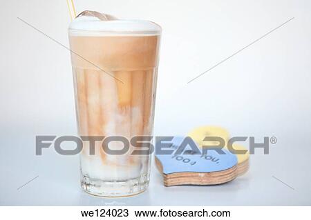 A glass of iced cappuccino On white background. View Large Photo Image Stock Image - A glass of iced cappuccino On white background.. Fotosearch