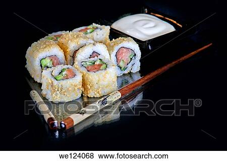 An assortment of insideout Sushi to be served. View Large Photo Image Stock Photo - An assortment of insideout Sushi to be served.. Fotosearch