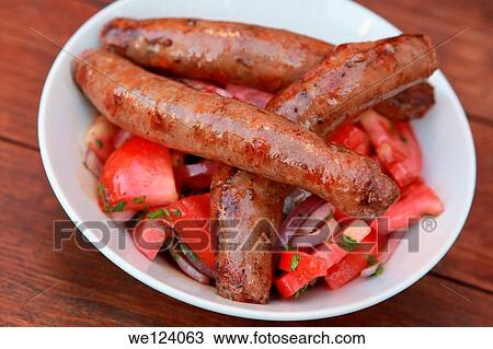 Char Grilled Merguez sausages with salad. View Large Photo Image Stock Image - Char Grilled Merguez sausages with salad.. Fotosearch