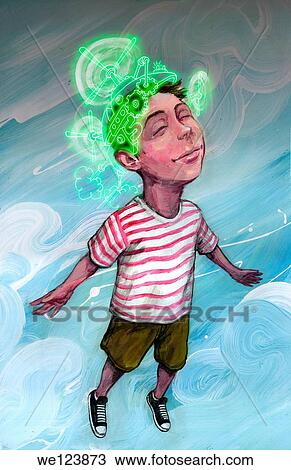 Illustration of boy dreaming of flying in the sky. View Large Photo Image Stock Image - Illustration of boy dreaming of flying in the sky.. Fotosearch