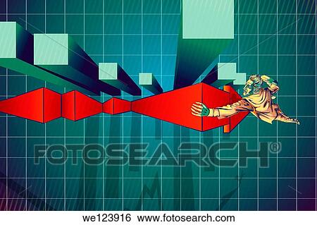 Stock Photograph - Illustration of businessman climbing arrow sign by bar graph representing recovery of loss.. Fotosearch