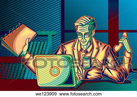 Illustration of businessman multitasking. View Large Photo Image Stock Photo - Illustration of businessman multitasking.. Fotosearch