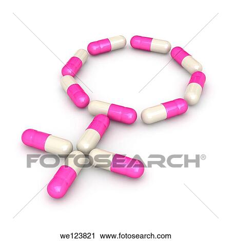 Stock Image - Illustration of capsules in shape of female symbol over white background.. Fotosearch