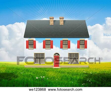 Illustration of house with lawn representing desire. View Large Photo Image Stock Photo - Illustration of house with lawn representing desire.. Fotosearch