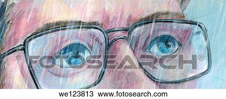 Illustration of man in glasses looking away in rainy season. View Large Photo Image Stock Image - Illustration of man in glasses looking away in rainy season.. Fotosearch