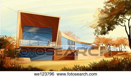 Illustration of modern building. View Large Photo Image Stock Photograph - Illustration of modern building.. Fotosearch
