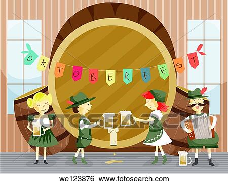 Illustration of people in traditional clothing celebrating Oktoberfest. View Large Photo Image Stock Photograph - Illustration of people in traditional clothing celebrating Oktoberfest.. Fotosearch