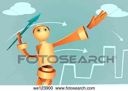 Stock Image - Illustration of robotic businessman aiming arrow to achieve target.. Fotosearch
