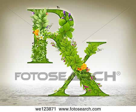 Stock Image - Illustration of RX symbol made of herbs over colored background.. Fotosearch