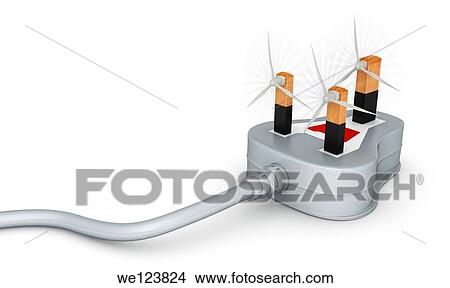 Illustration of three pin plug with wind turbines over white background. View Large Photo Image Picture - Illustration of three pin plug with wind turbines over white background.. Fotosearch