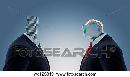 Illustration of two businessmen's head with nut and bolt representing partnership. View Large Photo Image Stock Photo - Illustration of two businessmen's head with nut and bolt representing partnership.. Fotosearch