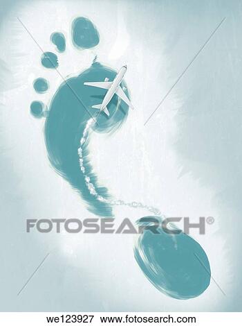 Stock Photo - Illustrative image of air plane flying over footprint representing global travel.. Fotosearch
