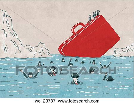 Stock Photo - Illustrative image of business people drowning in sea and men on briefcase representing cost cutting and insurance.. Fotosearch